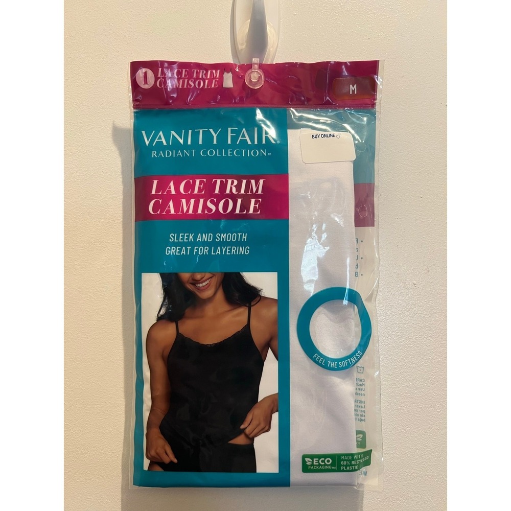 Vanity Fair Radiant Collection Lace Trim Camisole Women's Size Medium Black Tank